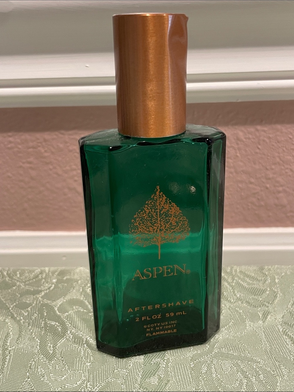 Aspen Aftershave Bottle - Green Bottle with Gold Cap